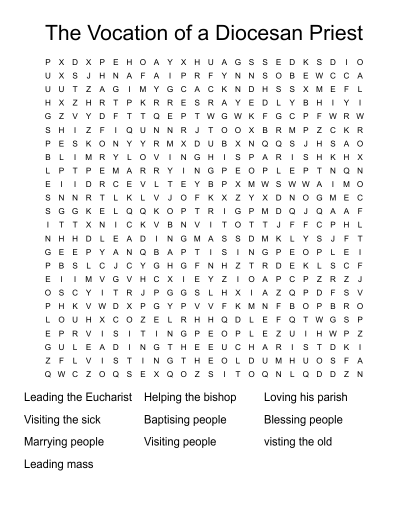 The Vocation of a Diocesan Priest  Word Search