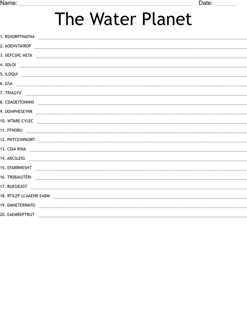 The Water Planet Word Scramble