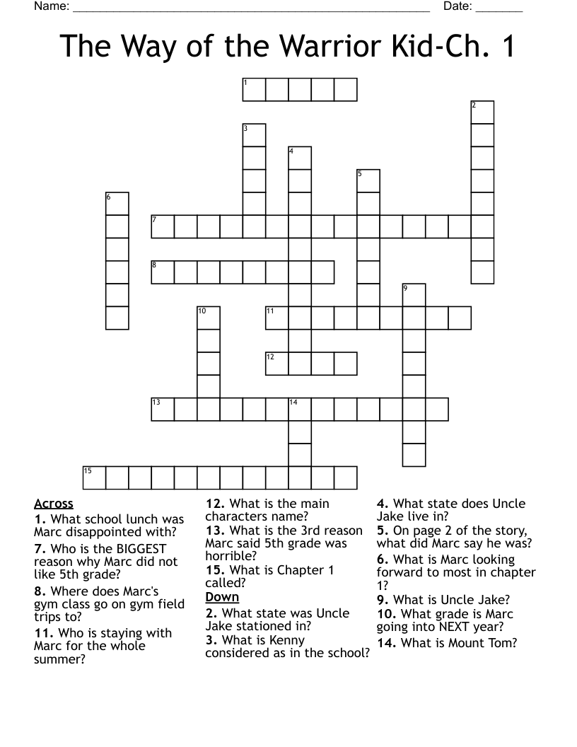 The Way of the Warrior Kid-Ch. 1 Crossword