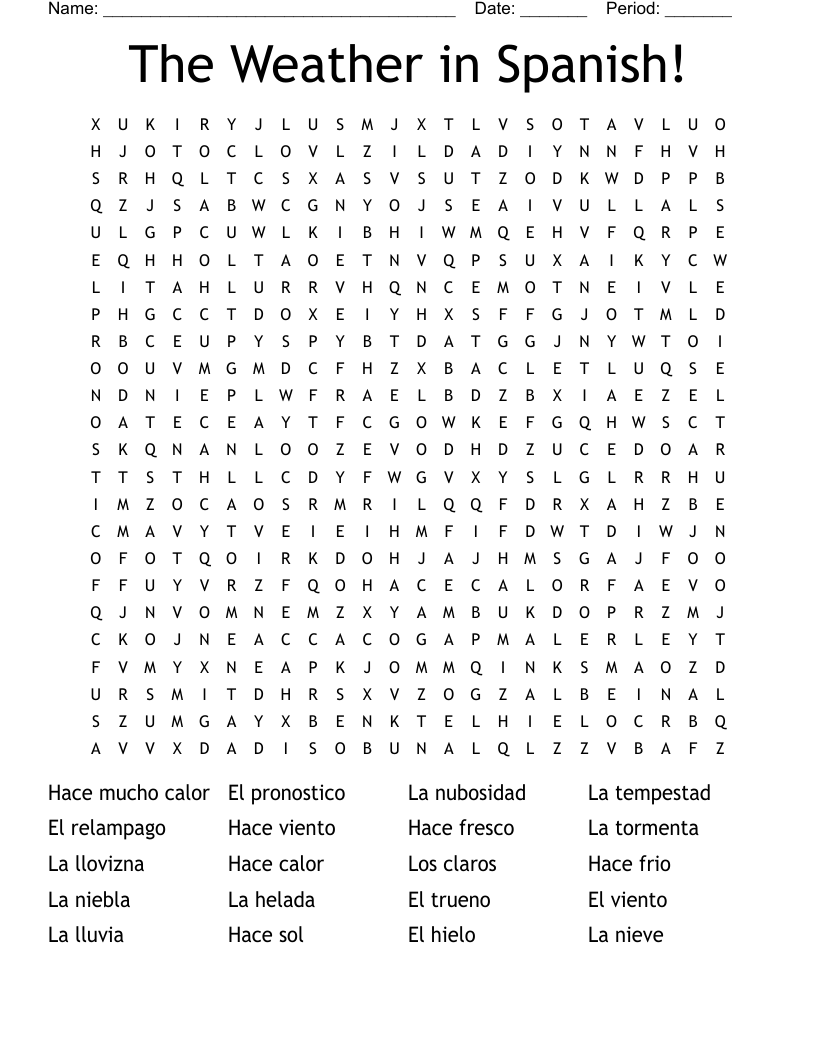 The Weather In Spanish Word Search WordMint