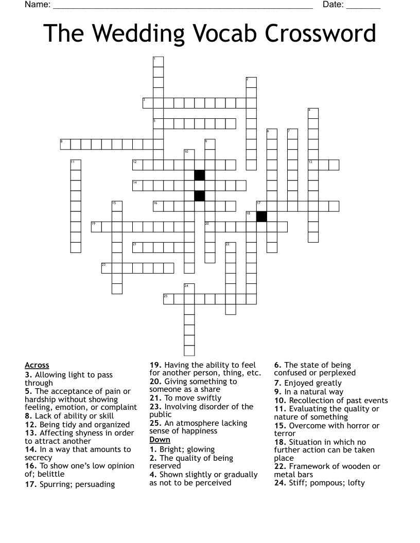 The Wedding Vocab Crossword