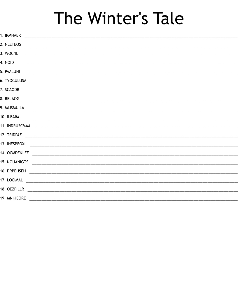 The Winter's Tale Word Scramble