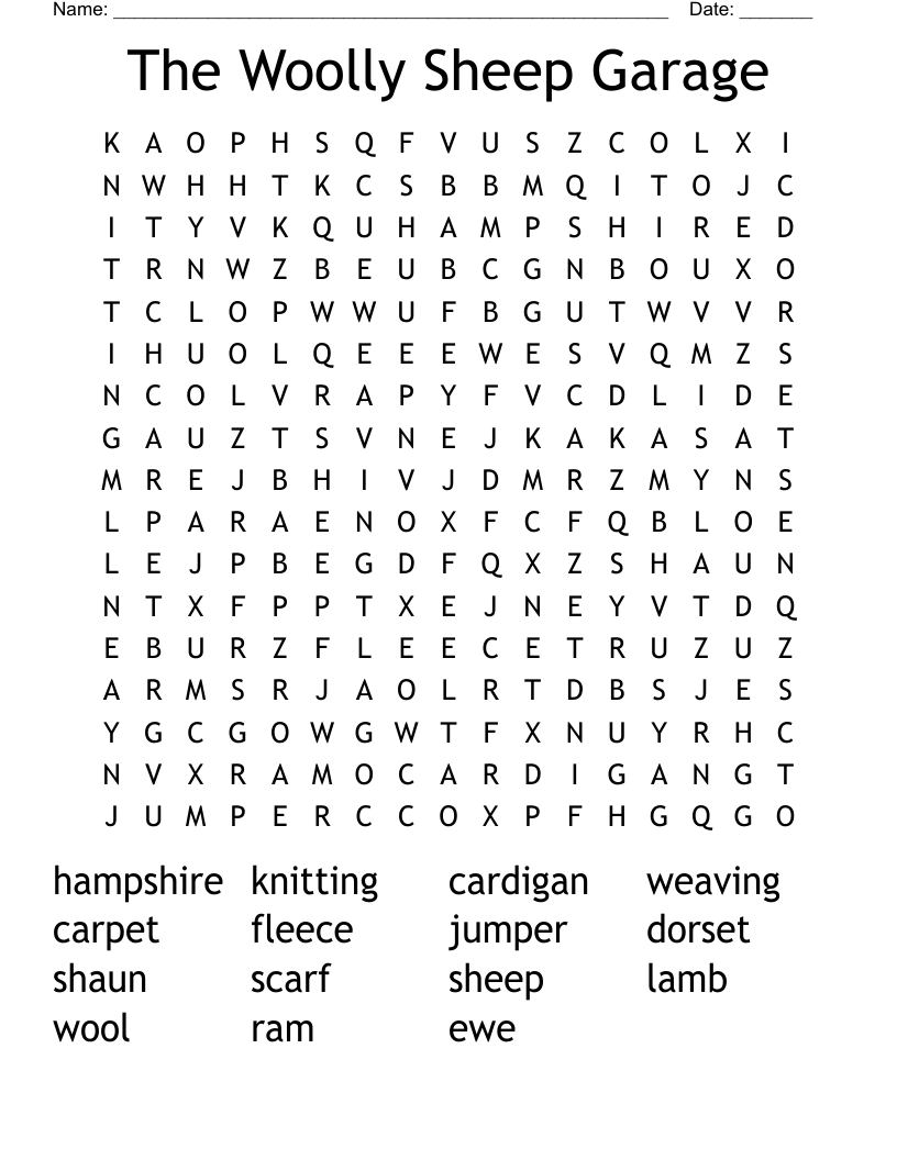 The Woolly Sheep Garage Word Search