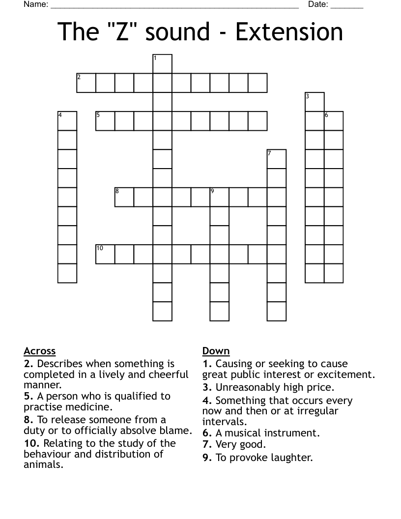 The "Z" sound Extension Crossword WordMint