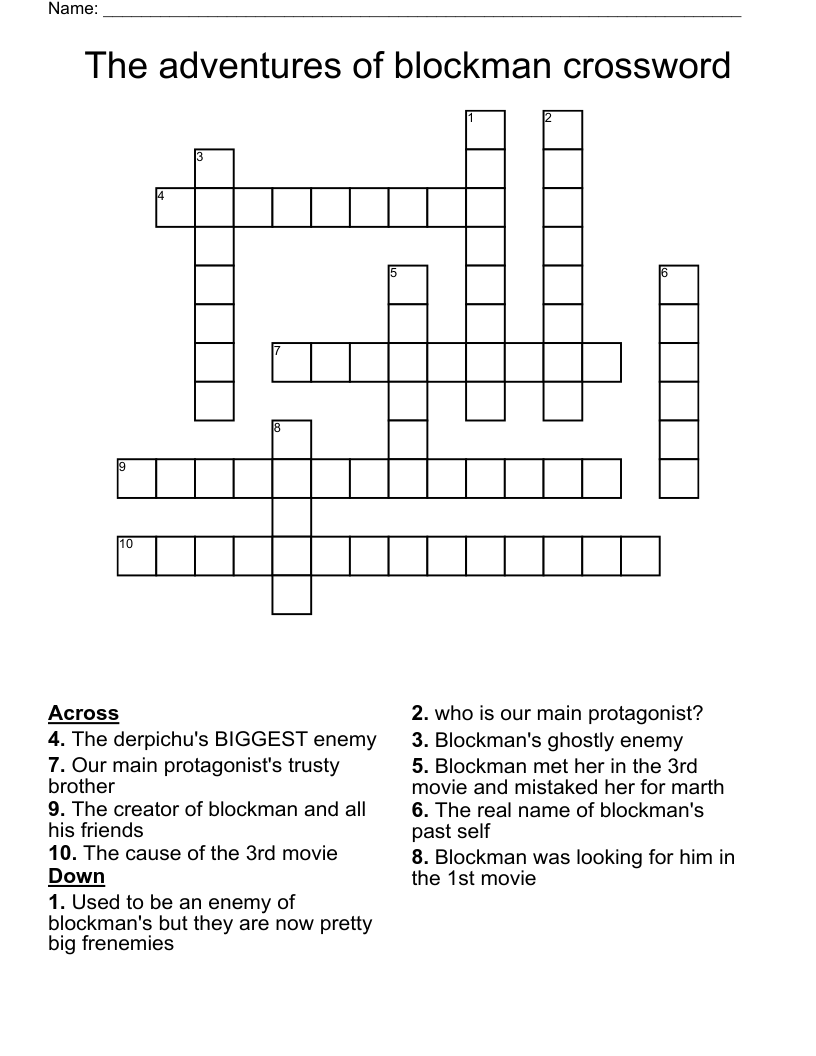 The adventures of blockman crossword