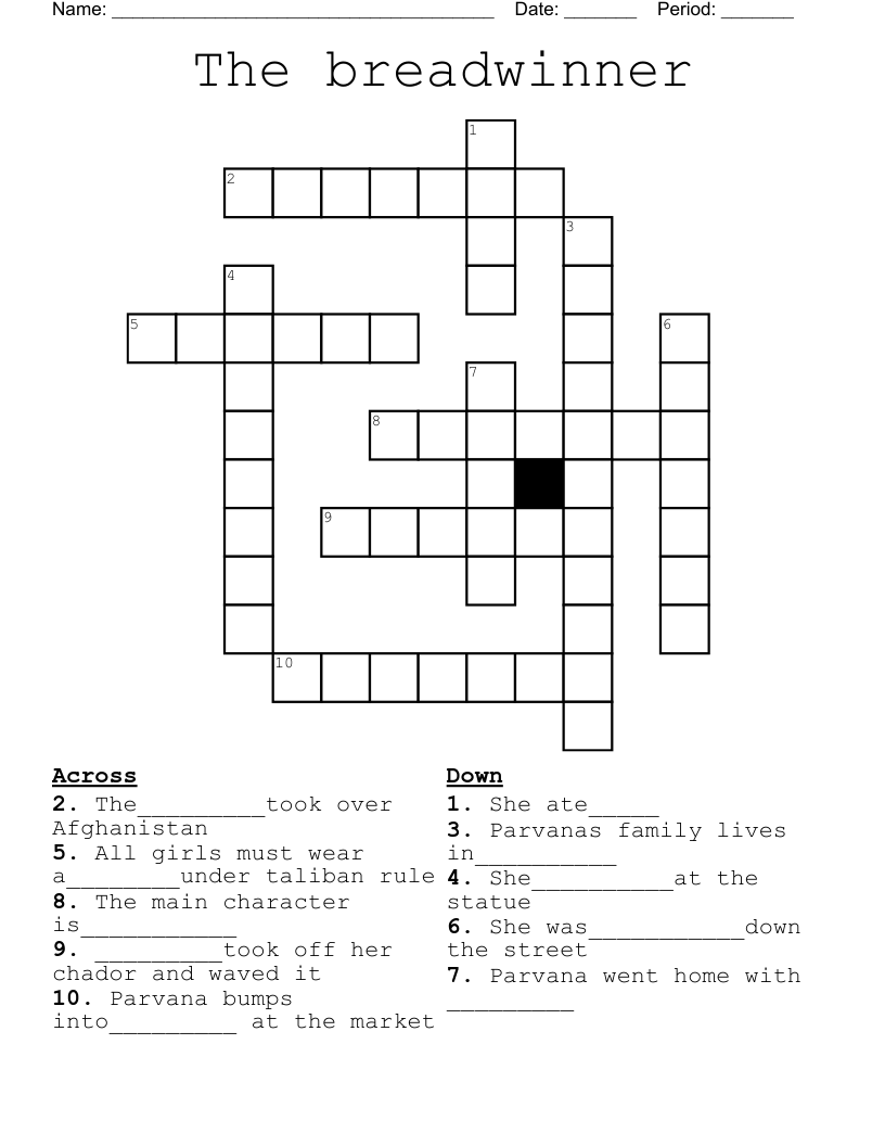 The breadwinner Crossword WordMint