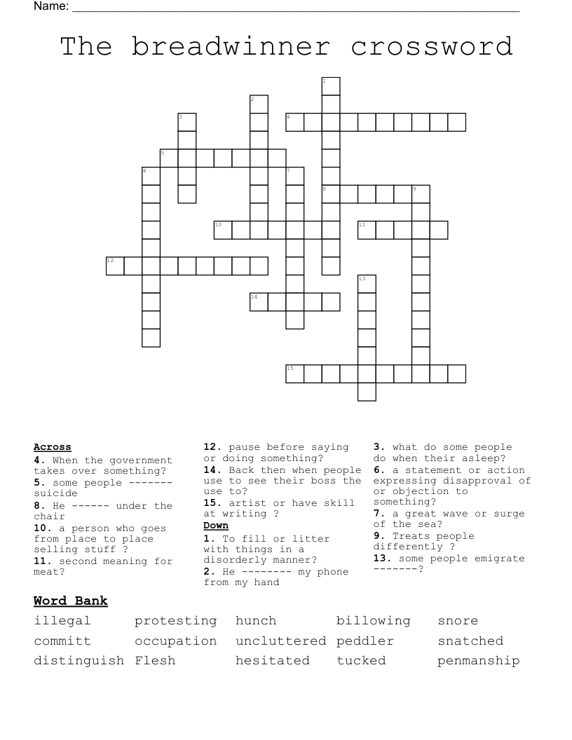 The breadwinner crossword