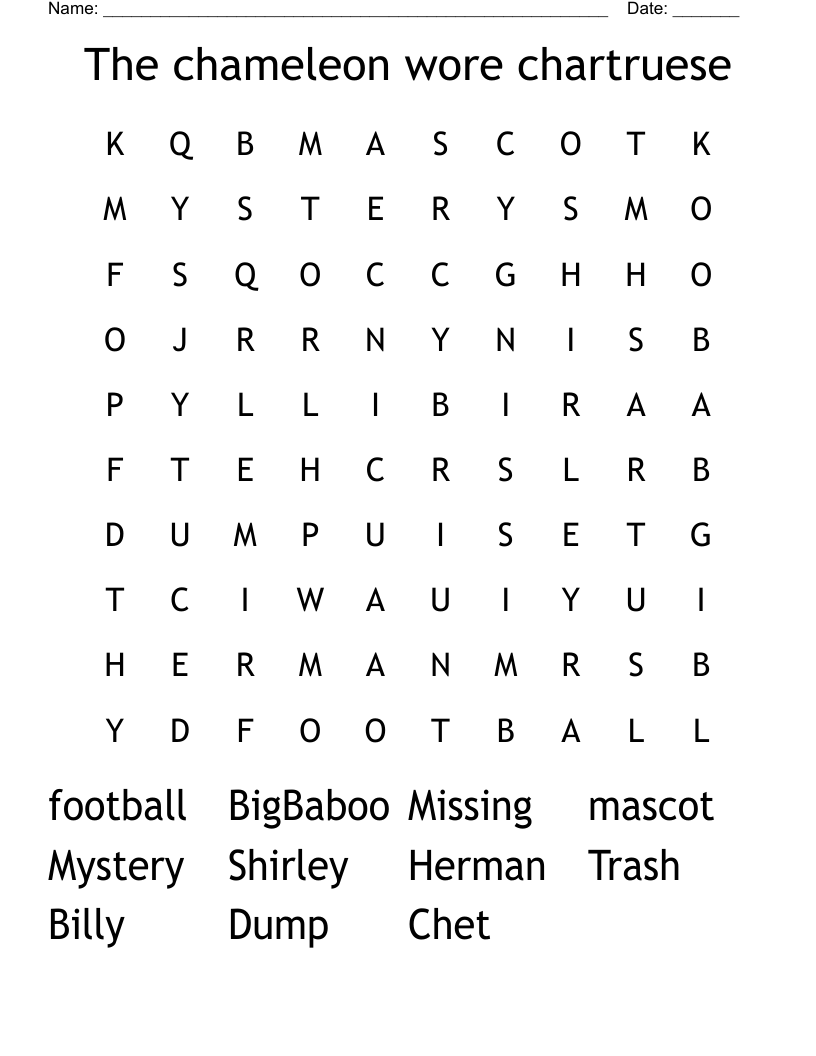 The chameleon wore chartruese Word Search