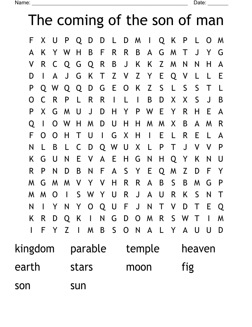 The coming of the son of man  Word Search
