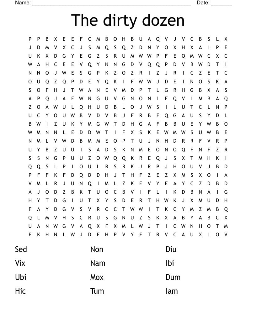 The dirty dozen  Word Search