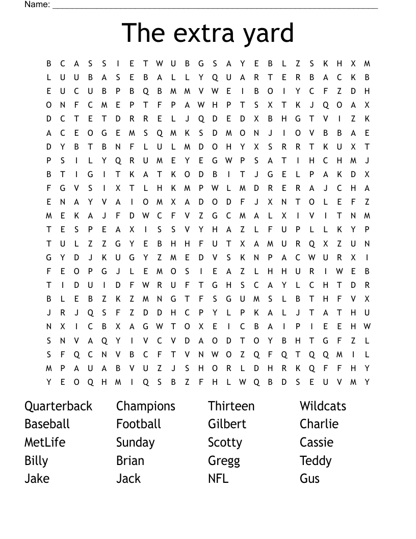 The extra yard  Word Search