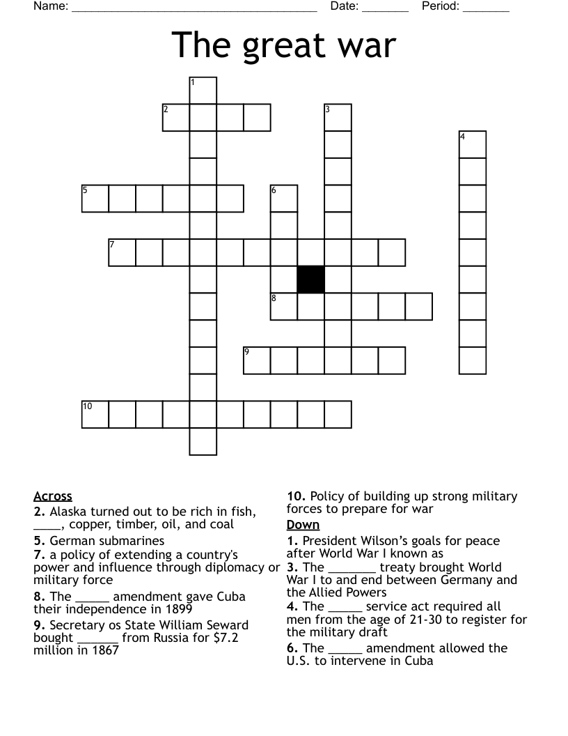 The great war Crossword