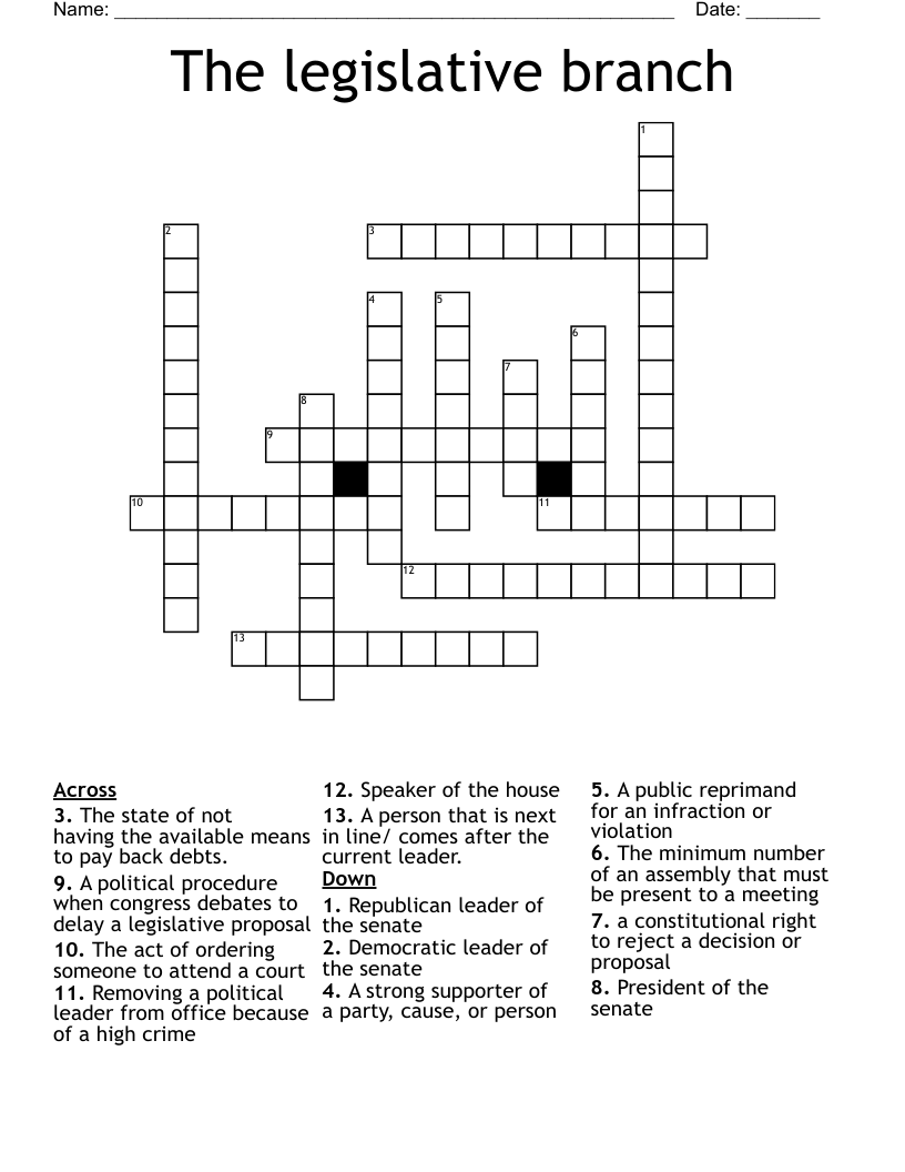 The Legislative Branch Crossword WordMint