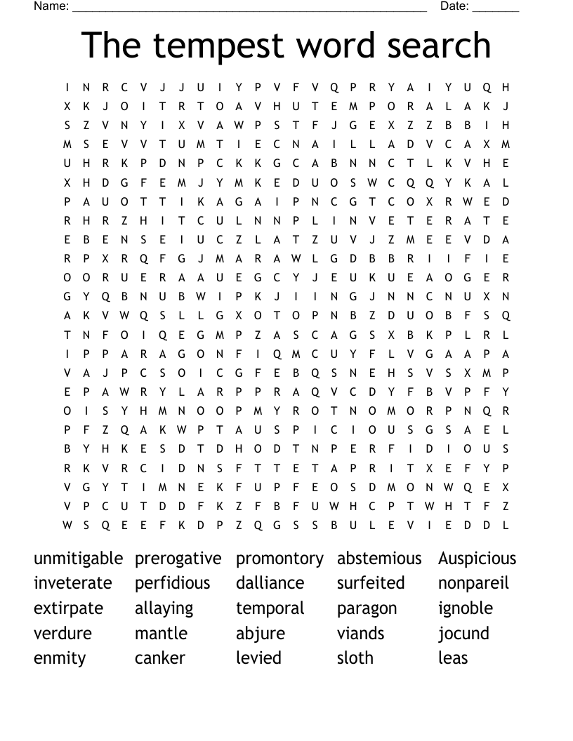 The tempest word search