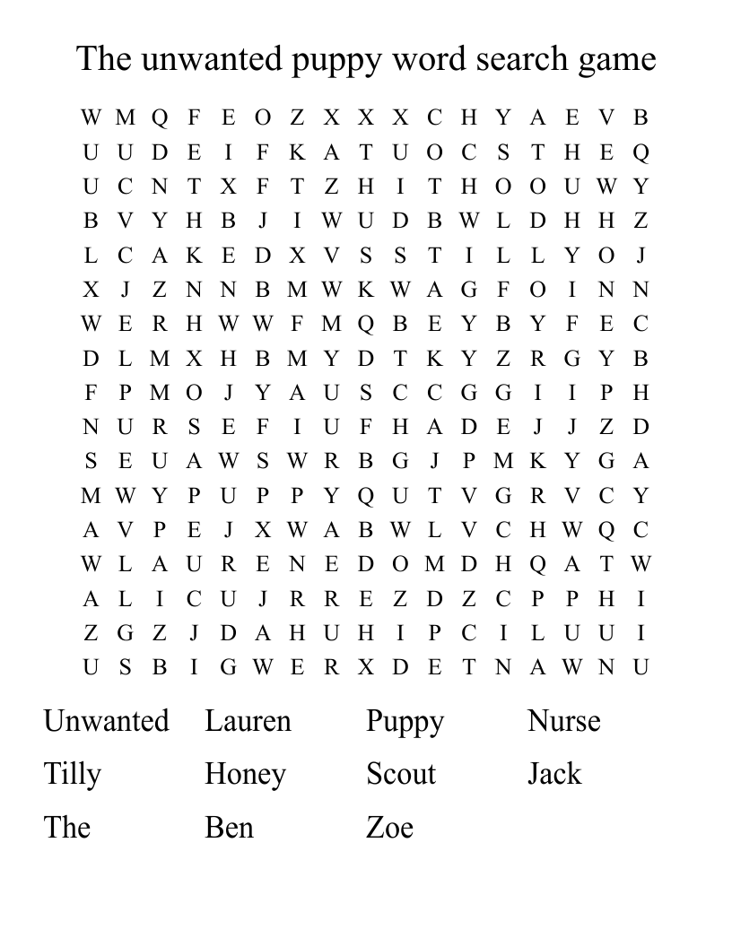 The unwanted puppy word search game