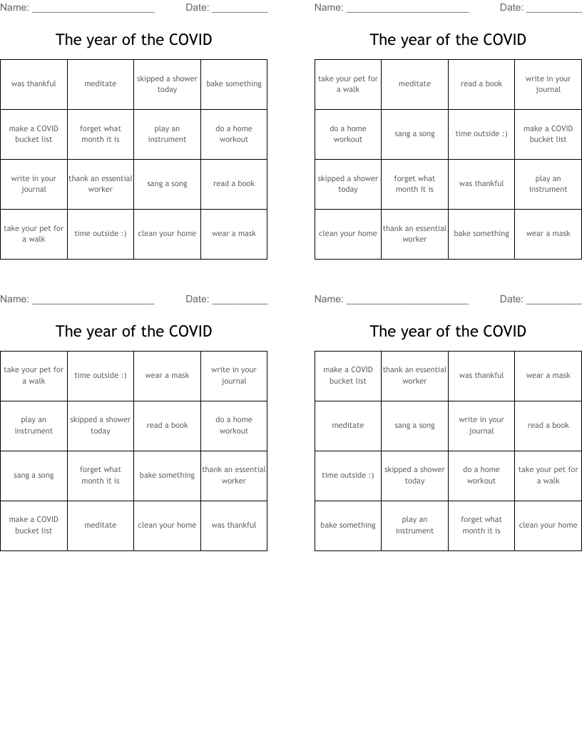 The year of the COVID Bingo Cards