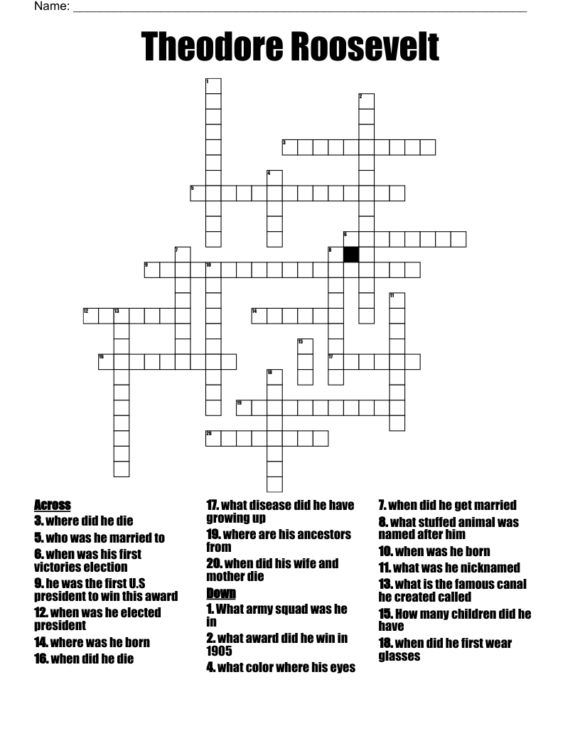Theodore Roosevelt Crossword WordMint