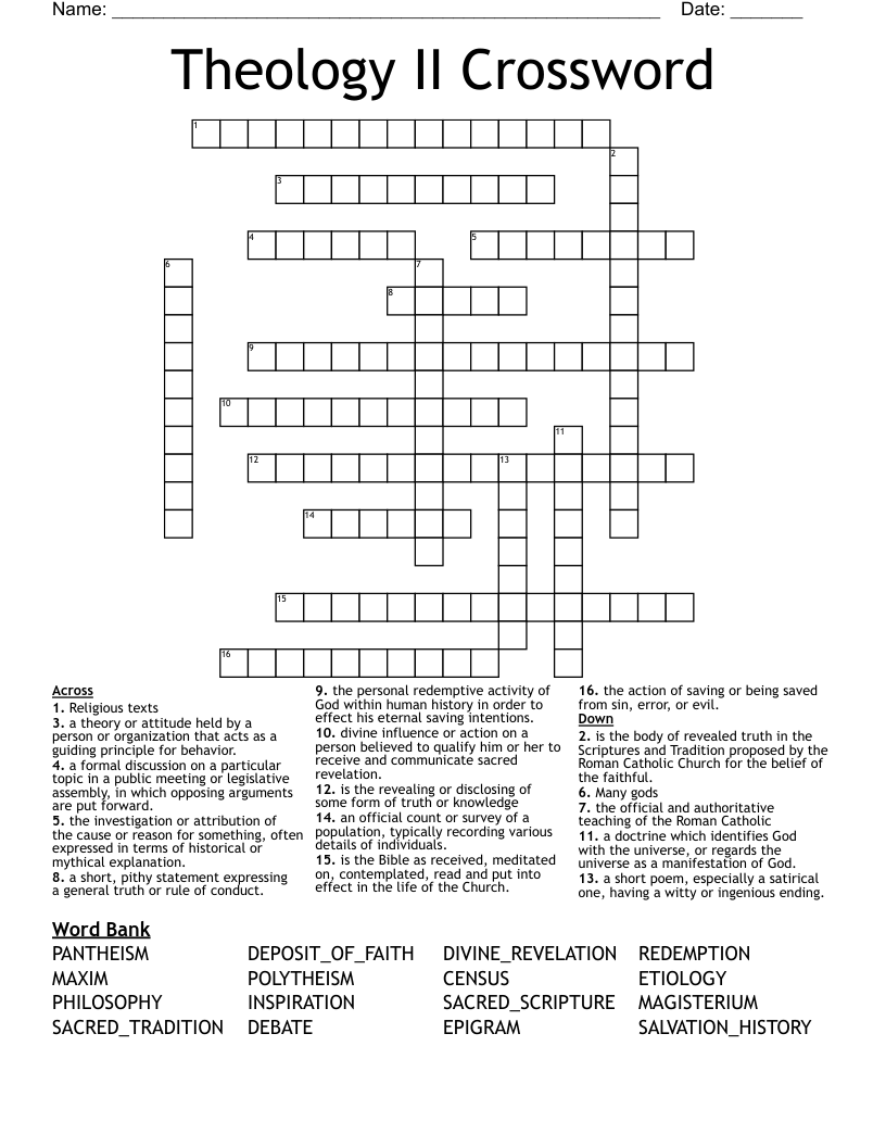 Theology II Crossword