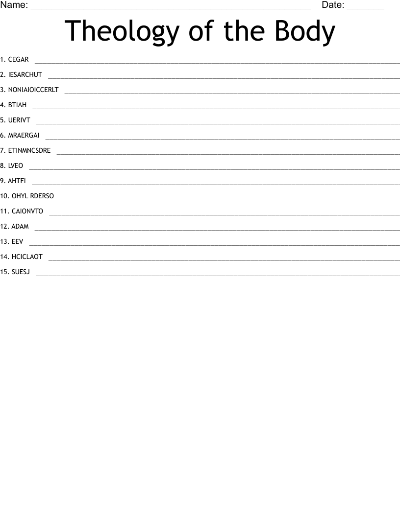 Theology of the Body Word Scramble