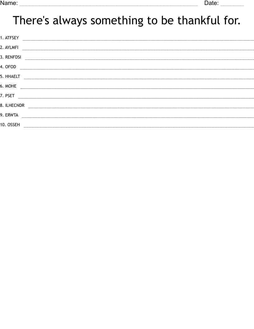 There's always something to be thankful for. Word Scramble
