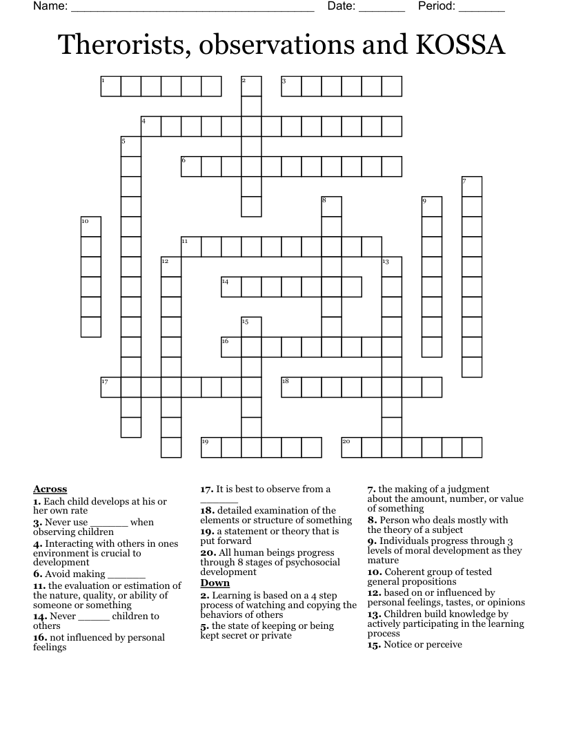 Therorists, observations and KOSSA Crossword