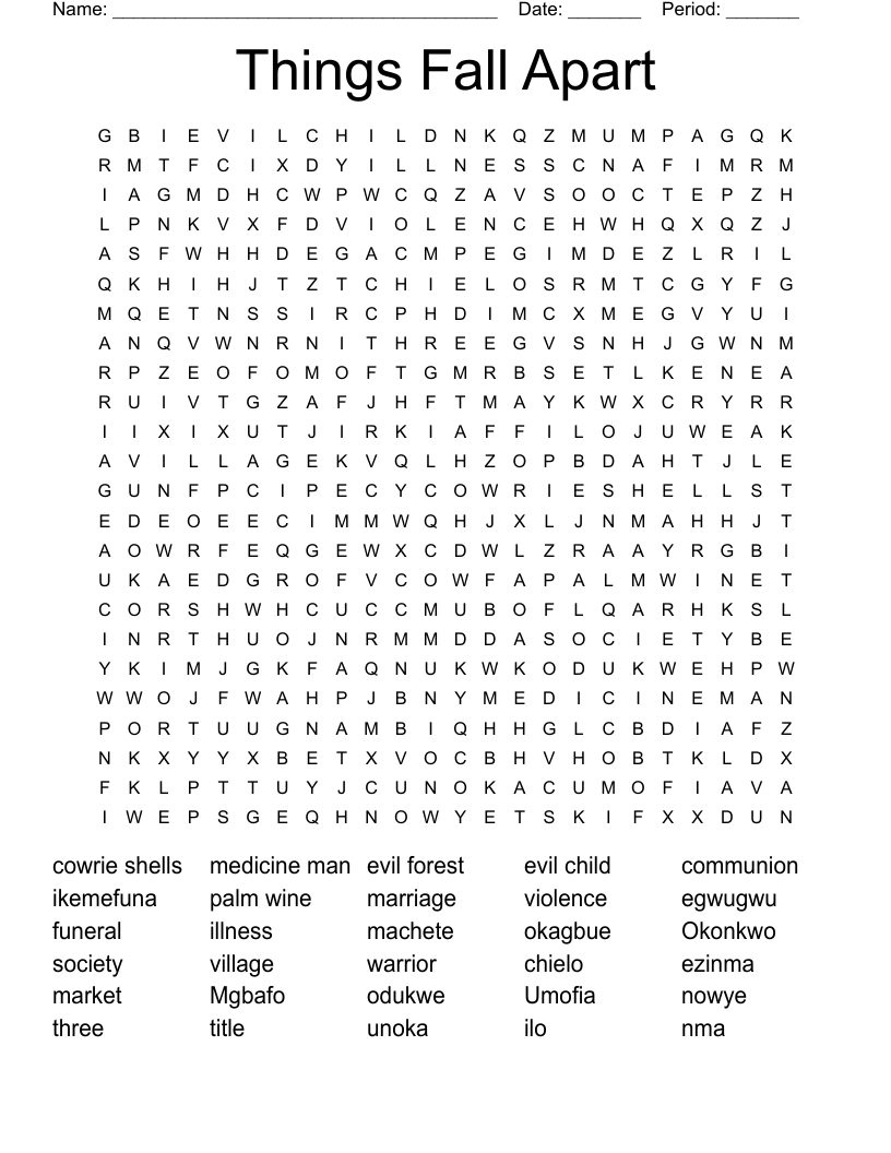 Things Fall Apart Word Search