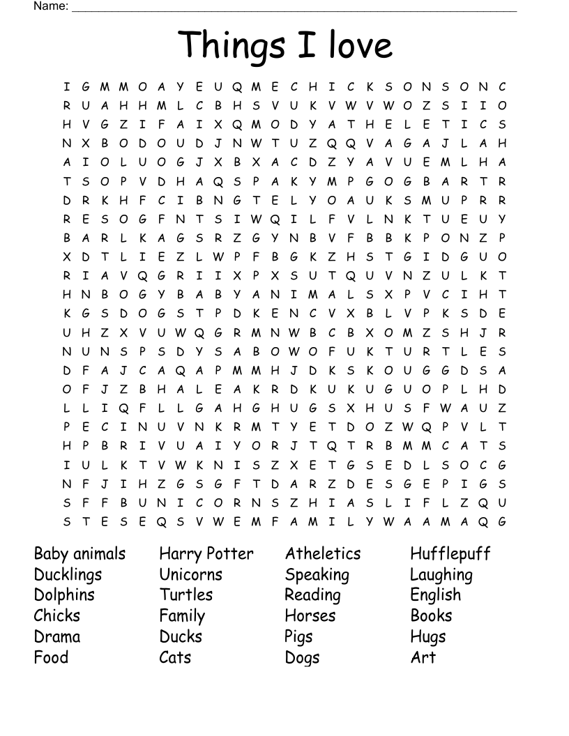 Things I love Word Search
