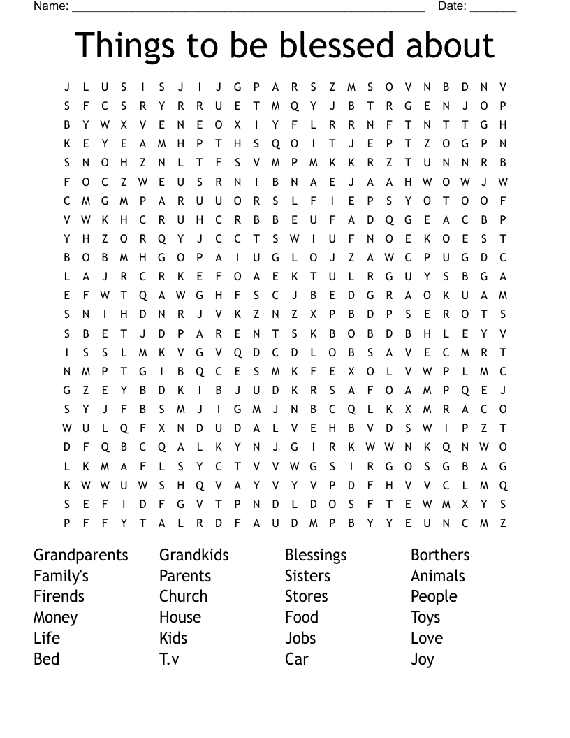Things  to be blessed  about  Word Search