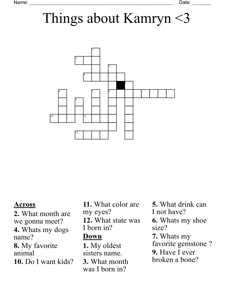 Things about Kamryn <3 Crossword