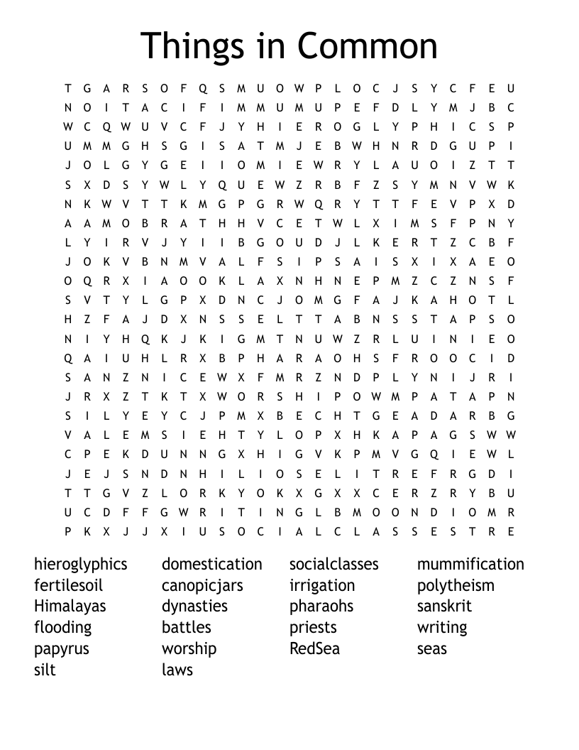 Things in Common Word Search