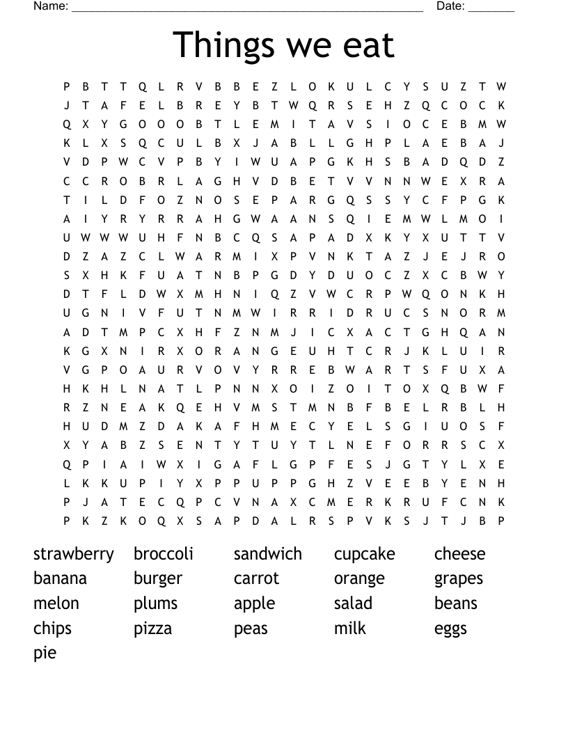 Things We Eat Word Search WordMint