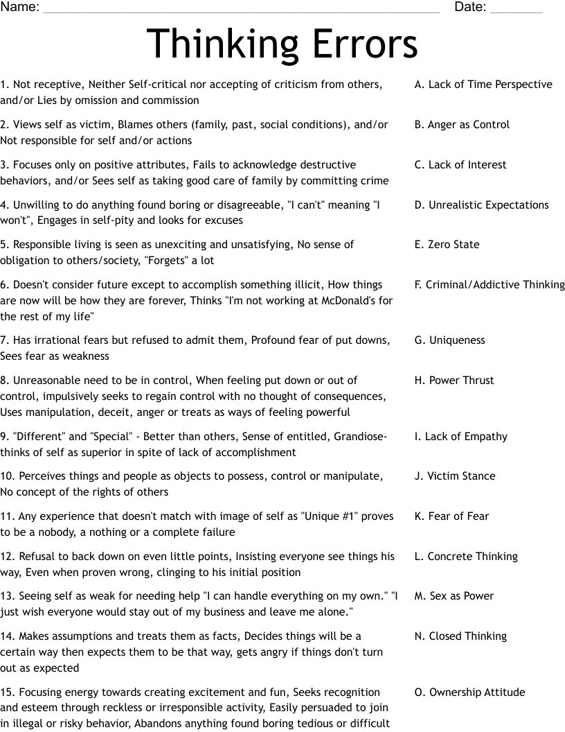 Thinking Errors Worksheet - WordMint