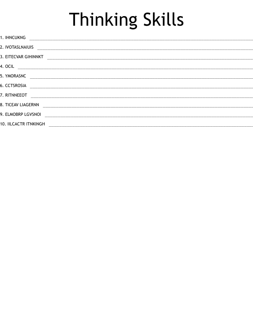 Thinking Skills  Word Scramble