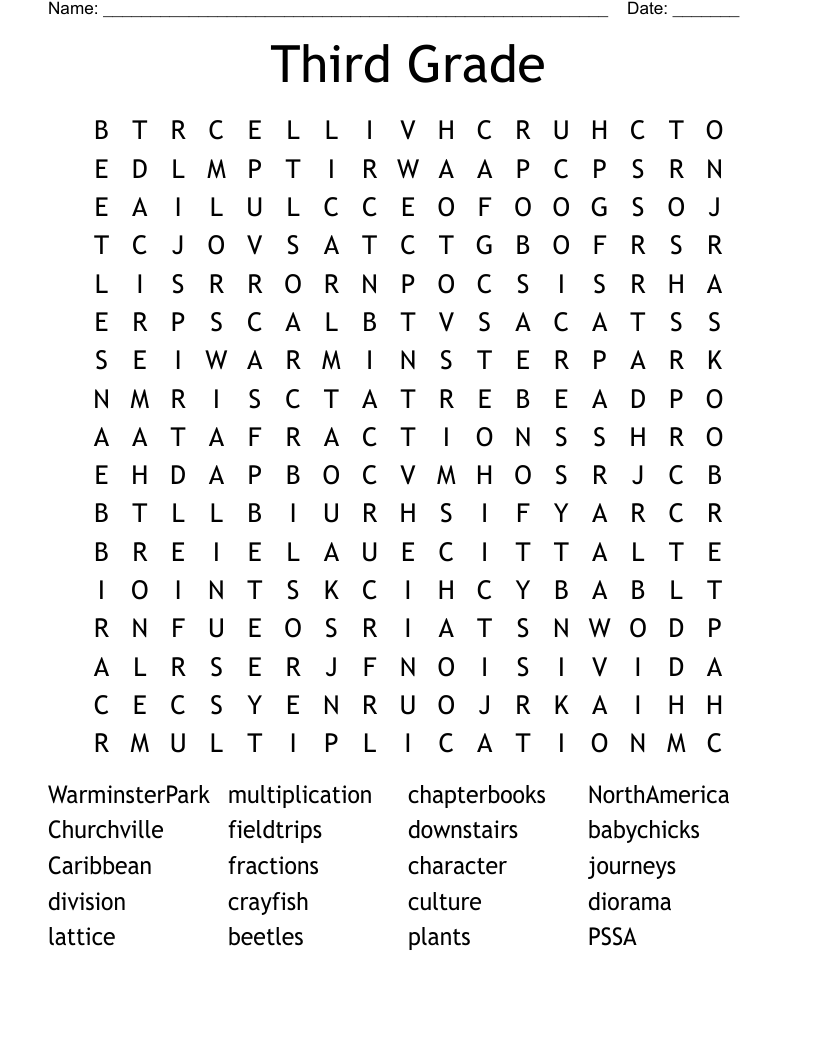 Third Grade Word Search