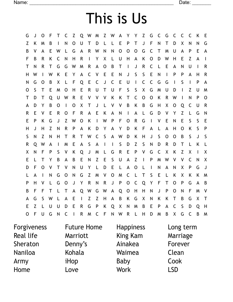 This is Us Word Search