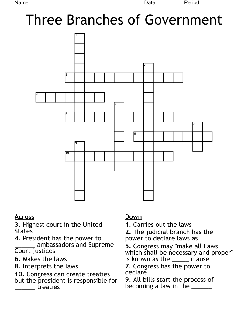 Three Branches Of Government Crossword WordMint