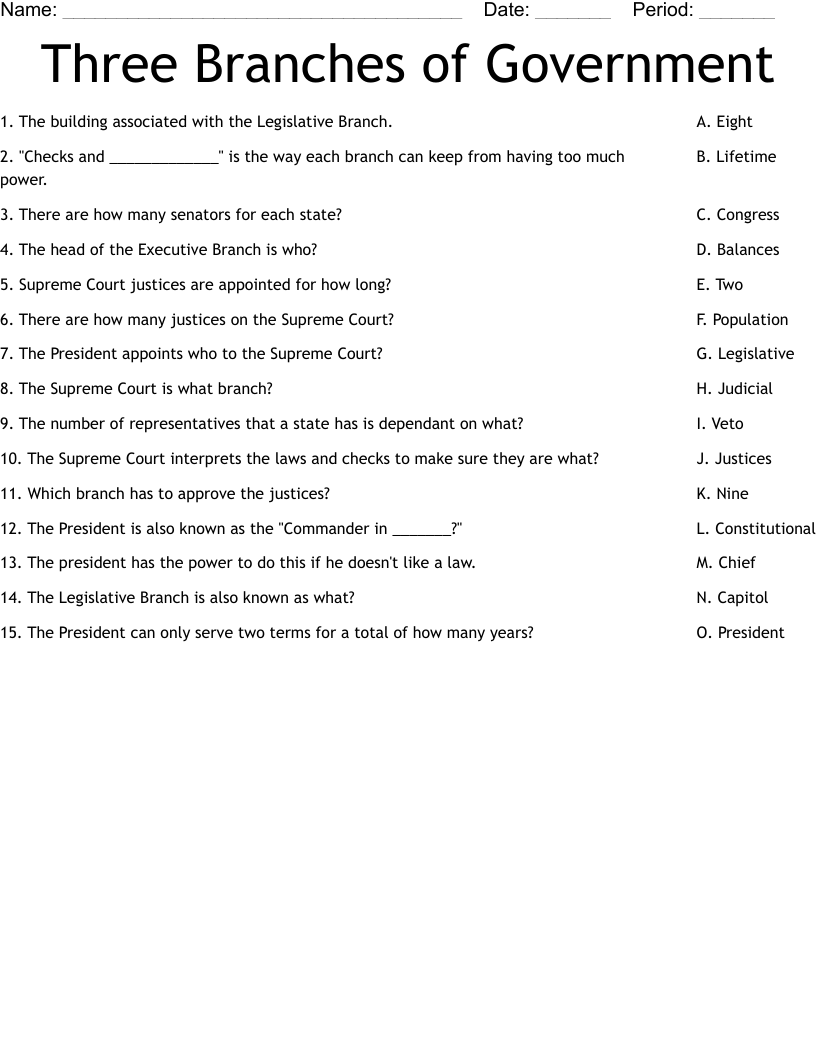 Three Branches Of Government Crossword WordMint