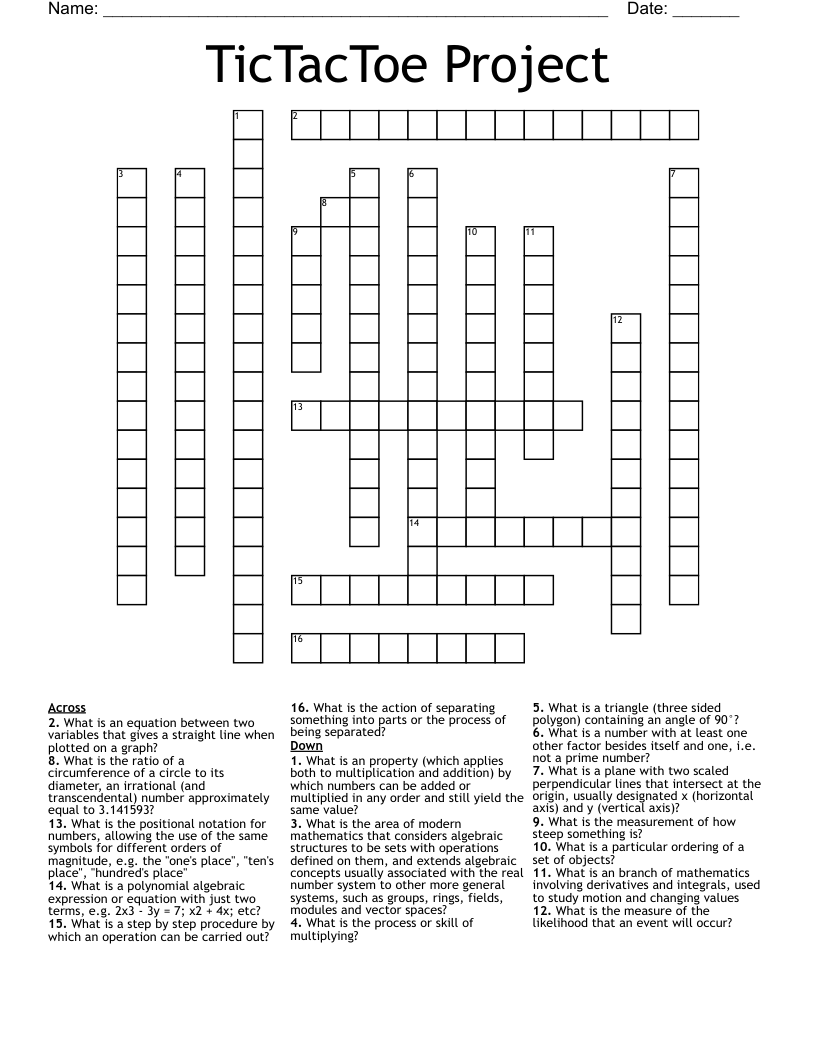 TicTacToe Project  Crossword