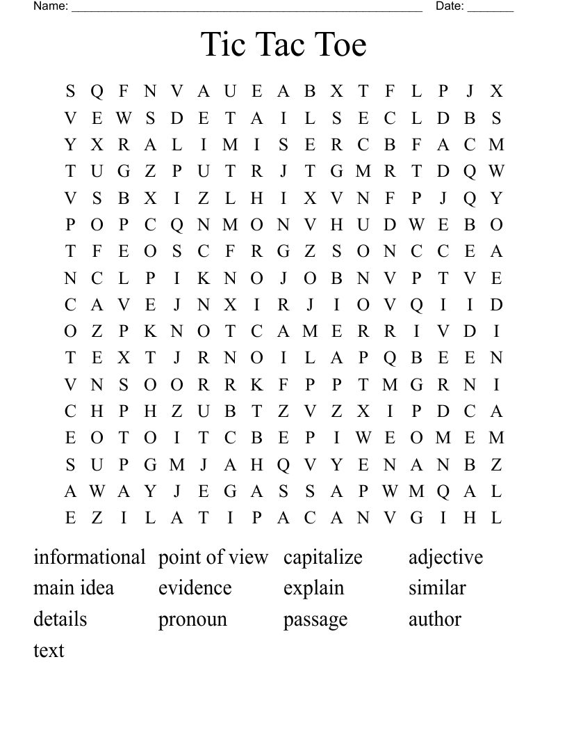 Tic Tac Toe Word Search
