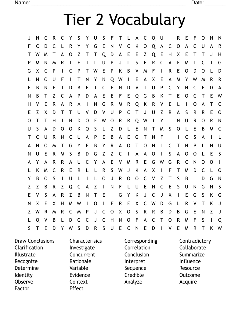 Tier 2 Vocabulary Word Search WordMint