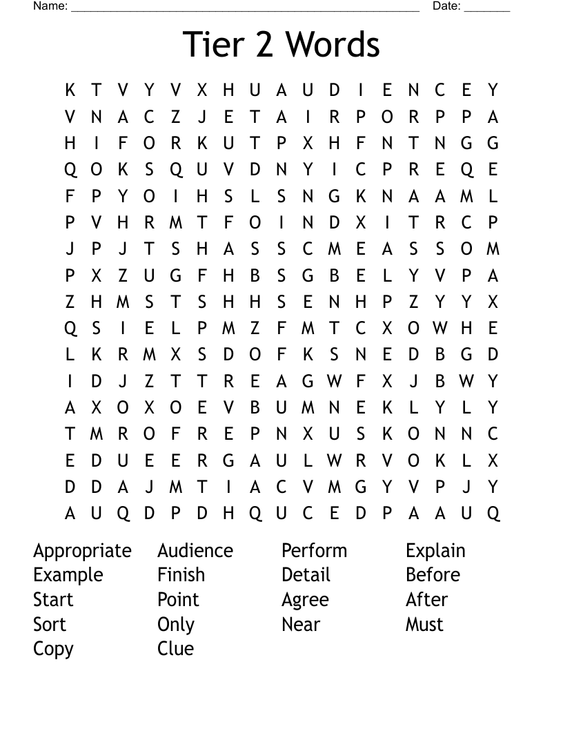 Tier 2 Words Word Search
