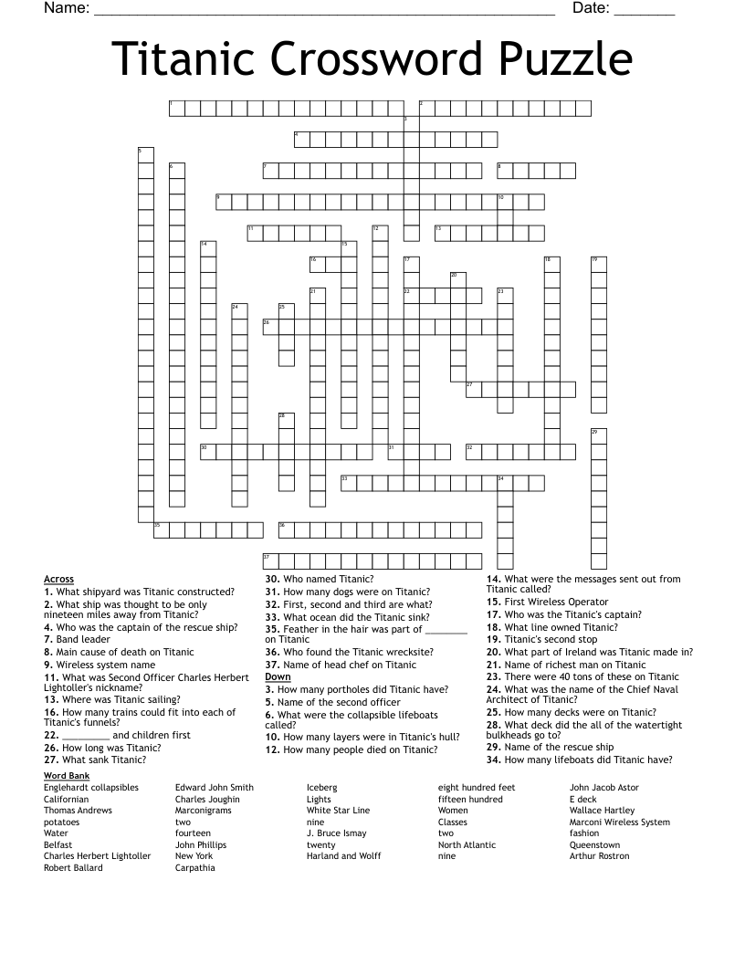 Titanic Crossword WordMint