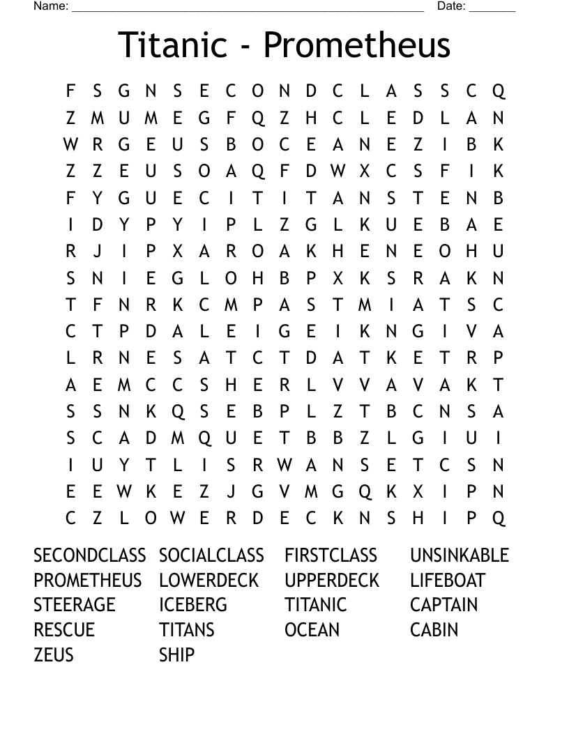 Titanic - Prometheus  Word Search