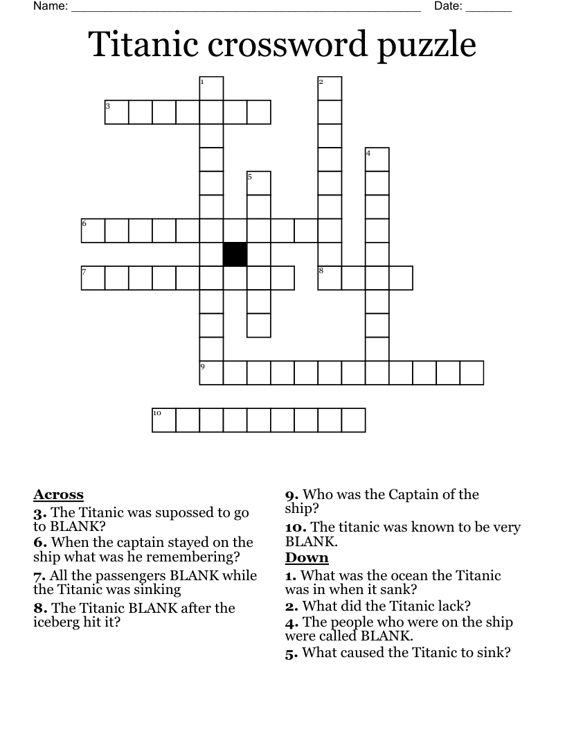 Titanic Crossword Puzzle WordMint