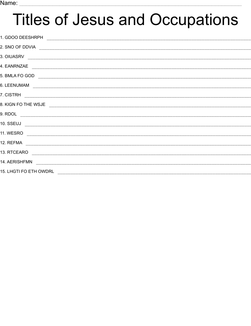 Titles of Jesus and Occupations Word Scramble