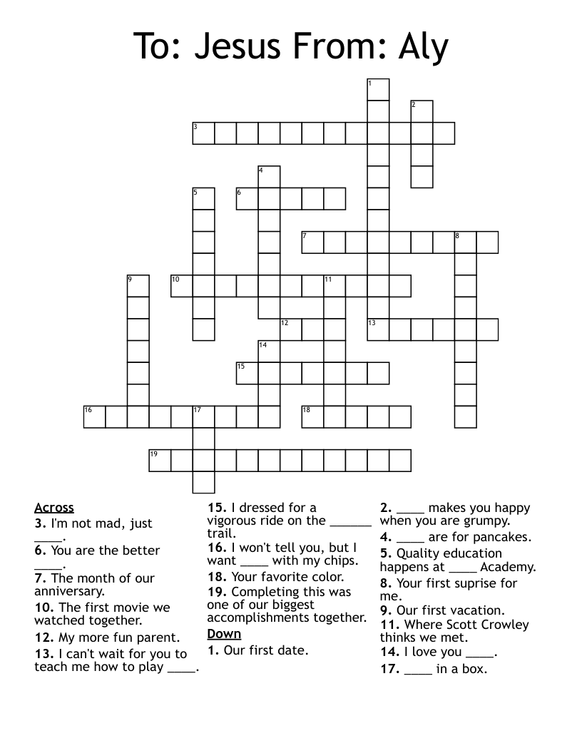 To: Jesus From: Aly Crossword