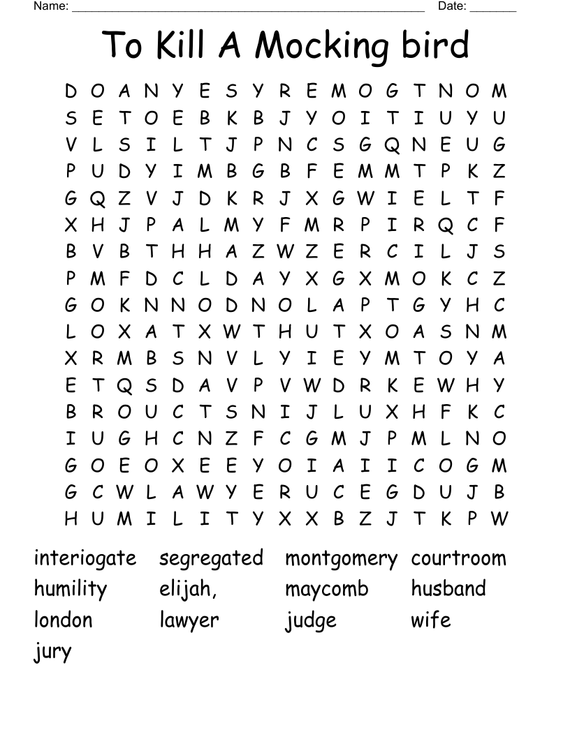 To Kill A Mocking bird Word Search