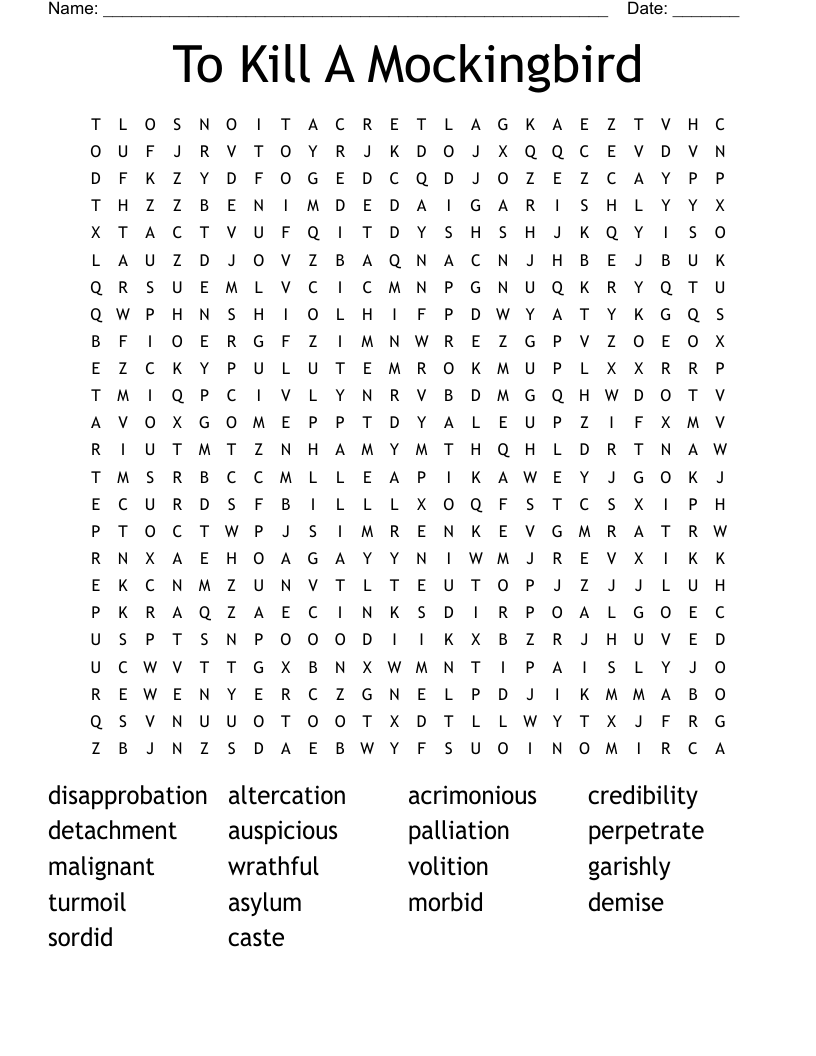 To Kill A Mockingbird Word Search WordMint