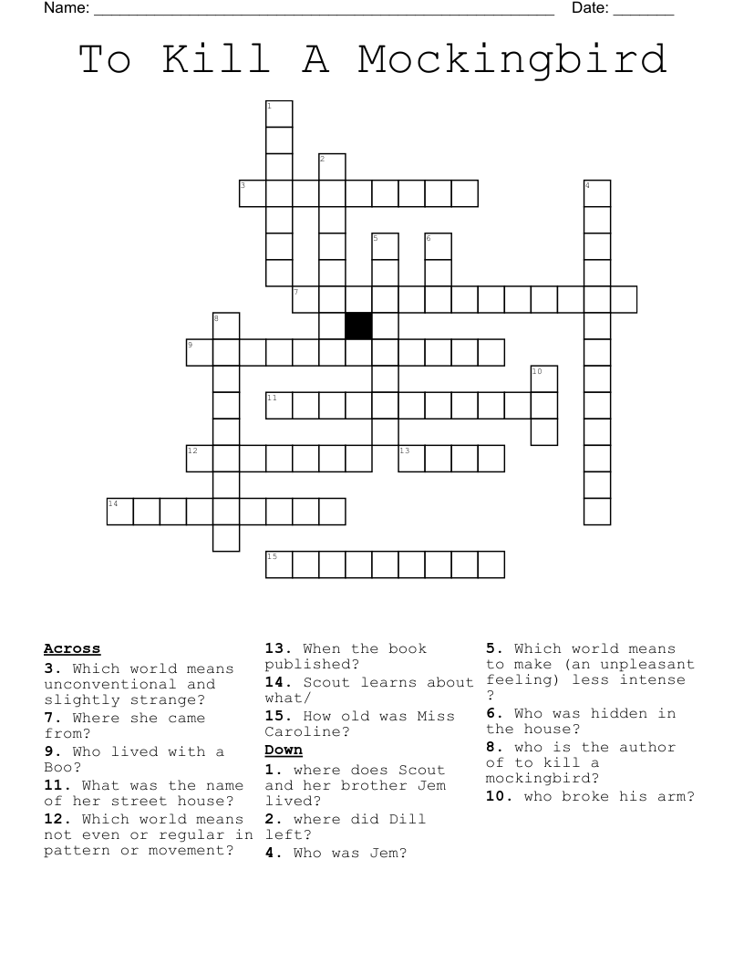 To Kill A Mockingbird Crossword