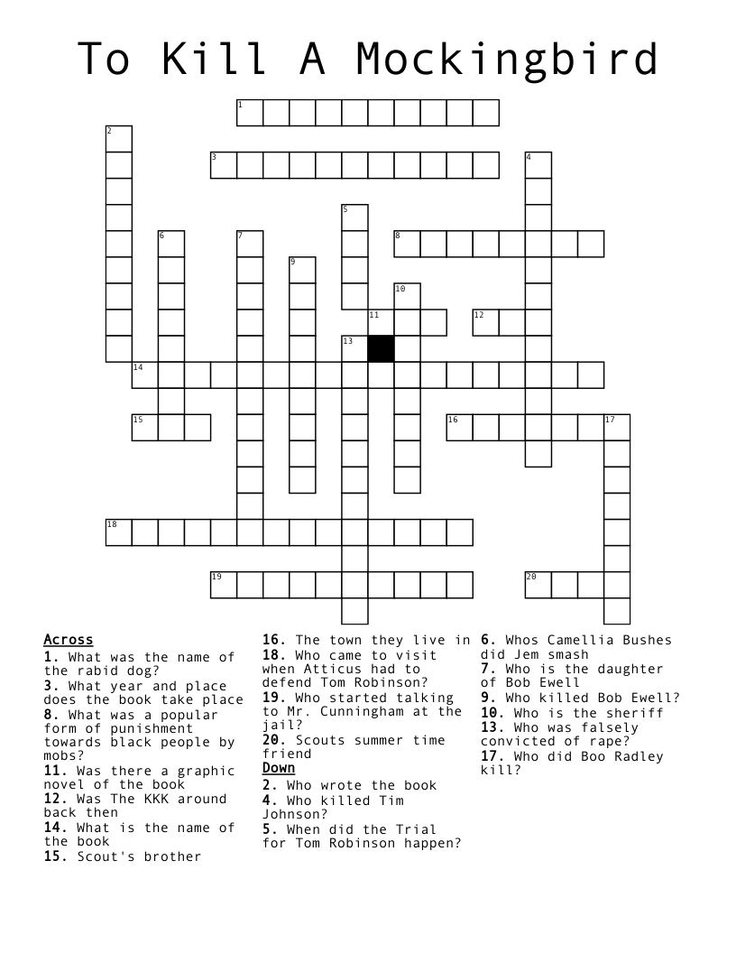 To Kill A Mockingbird Crossword WordMint